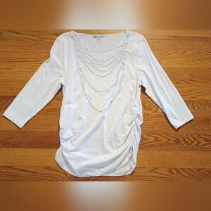 Peter Nygard Top Shirt Blouse Draped Necklace Embellished‎ Design Size Large